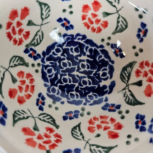 Polish Pottery Hand-Painted Floral Ceramic Ladle Blue Red 12" Long Vtg Soup - Picture 8 of 10